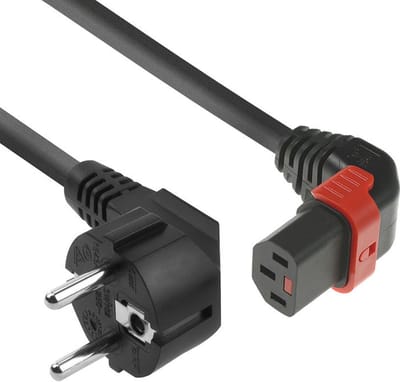 ACT Netsnoer Schuko CEE 7/7 male (haaks) - C13 IEC Lock (boven haaks) zwart 1 m, EL448S AK5264
