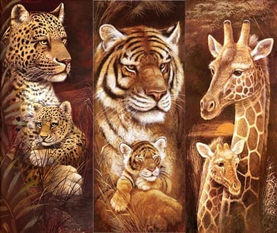 Diamond painting 3 luik - Giraffe, luipaard en tijger - 3x 30x70cm - ronde steentjes - volledig beplakt - Diamond painting by Wietske