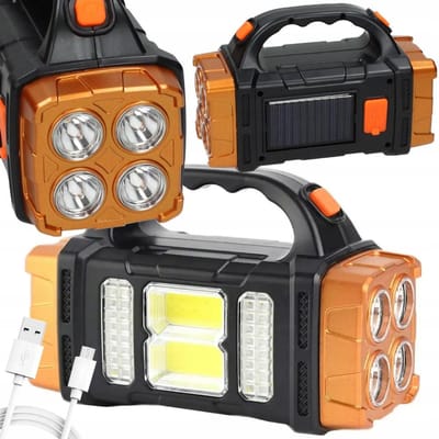 Dubbele Solar Schijnwerper | USB Oplaadbaar | 2x Cob LED | Powerbank | Solar oplaadbaar | 2 kleuren licht | Noodlamp | Tentlamp | Werklamp | Camping