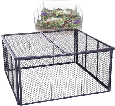 Novatool tuincompostbak metaal 100x100x100 cm + deksel of bodem, met uitbreidbaar plug-in systeem, gepoedercoate metalen compostbak met 1000 liter inhoud, draadcompost, compostbak, gazoncompostbak