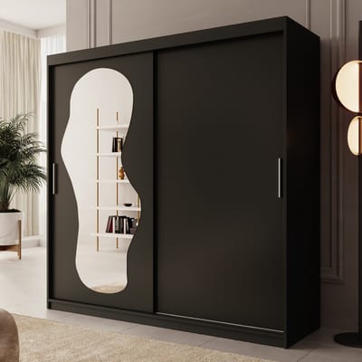 Meubella - Kledingkast Ulysses - Zwart - 200 cm - Met spiegel