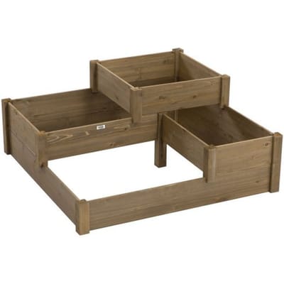 Verhoogde plantenbak - MUVOE - 122x122x51 cm - Massief hout - Bruin - 3 niveaus bruin