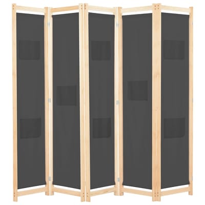 vidaXL - Kamerscherm - met - 5 - panelen - 200x170x4 - cm - stof - grijs