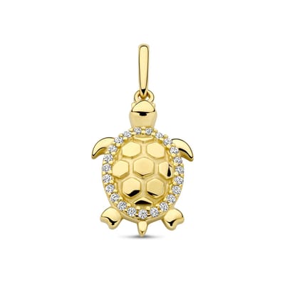 New Bling - 9NBG-0911 - 14K geelgouden Hanger – Schildpad met Zirkonia – Dames Hanger