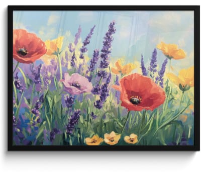 Poster in lijst - Fotolijst 70x50 cm - Posters - Weide - Bloemen - Kleurrijk - Posterlijst zwart - Decoratie - Wanddecoratie woonkamer - Muurdecoratie slaapkamer