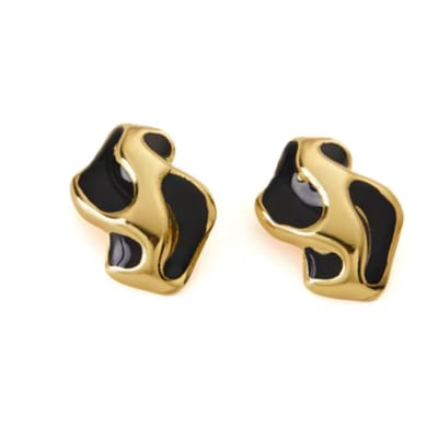 Oorbellen -zwart -goudkleurig -panter- steker- Charme Bijoux