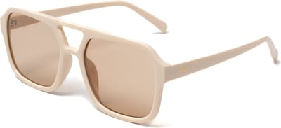 KIMU® Influencer Zonnebril - Beige Montuur - Beige Glazen - Social Media Hollywood Stoer Retro Hip Avator Trendsetter Celebrity Pilotenbril Festival
