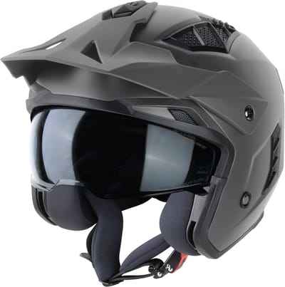 VINZ Kioto Street Fighter Helm met Zonnevizier - Jethelm met mondstuk - Scooterhelm & Motorhelm - Titanium Grijs - L