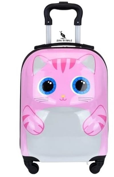 San Vitale® - Lichtgewicht kinderkoffer - 38Liter - Koffer met wielen - Trolley - Handbagage - Kat - Roze
