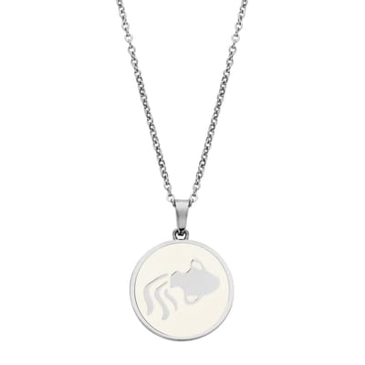 CO88 Collection Zodiac 8CN-26086 Stalen Collier met Hanger - Sterrenbeeld Waterman 15 mm - Lengte 42 + 5 cm - Zilverkleurig / Wit