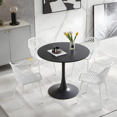 EGGREE eettafel en stoelen set - zwarte tafel Ø 80 cm met 4 zwarte stoelen - voor bar - café en eetkamer