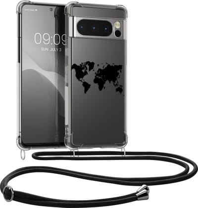 kwmobile telefoonhoesje geschikt voor Google Pixel 8 Pro - Hoesje met telefoonkoord - Back cover voor smartphone - Case in zwart / transparant