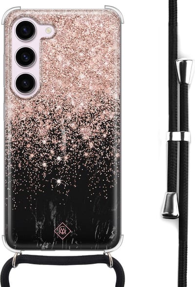 Casimoda® hoesje met koord - Geschikt voor Samsung S23 - Marmer Twist - Afneembaar koord - Siliconen/TPU - Rosekleurig