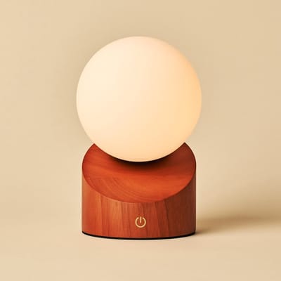 Tavellio Morris Oplaadbare Tafellamp – H19 – Hout en Glas – Tot 100 branduren – Kastanjebruin
