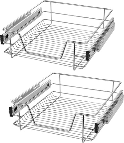 Telescopische lade, keukenkast, organizer van metaal, keukenlade, mand met geleiderails, uittrekbare kastlade, lade-inzetstukken voor 50 cm brede keukenkast (2 stuks) -HMTM-CH50-2