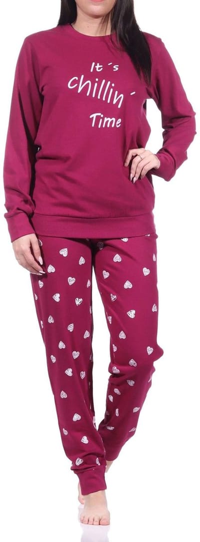 Normann dames pyjama met lange mouwen en manchetten in hartjes-polkadot-look