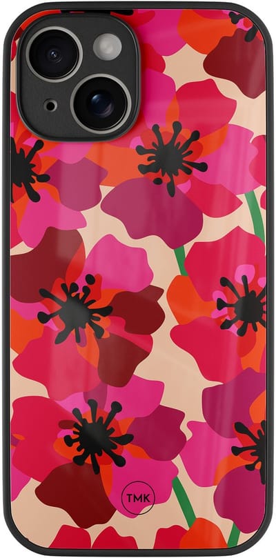 Hoesje geschikt voor Apple iPhone 14 - Pink floral bliss - Roze - TPU luxe case (glossy toplaag) - Bloemen - Hardcase backcover zwart