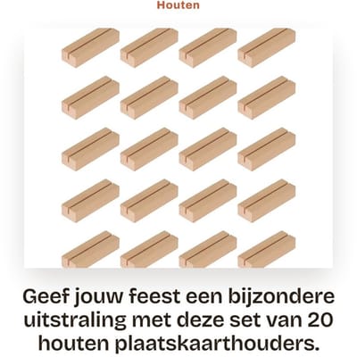 Dailygoods- Plaatskaarthouders Set van 20 - Houten Kaarthouder - Menukaarthouder - Fotohouder - Tafelkaarthouder - 10 x 3 x 2 cm - Hoogwaardig Hout - Kaarthouders
