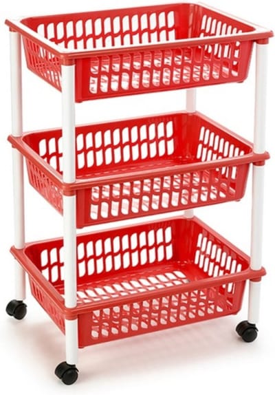 Plasticforte keukentrolley/badkamer trolley - op wieltjes - 3-laags - rood - kunststof - 40 x 30 x 61,5 cm