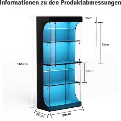 HAUSS SPOLE Vitrinekast - Met Led Verlichting En Oplaadpunt - Voor Woonkamer En Slaapkamer - Glas En Spaanplaat - 80x35x165 Cm