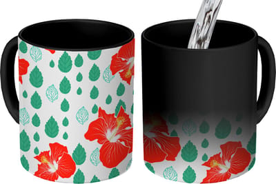 Magische Mok - Foto op Warmte Mokken - Koffiemok - Hibiscus - Patronen - Hawaii - Bladeren - Bloem - Magic Mok - Beker - 350 ML - Theemok
