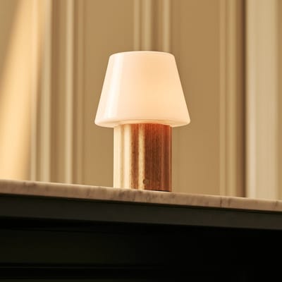 Tavellio Javi Oplaadbare Tafellamp – H22 – Hout en Glas – Lichtbruin