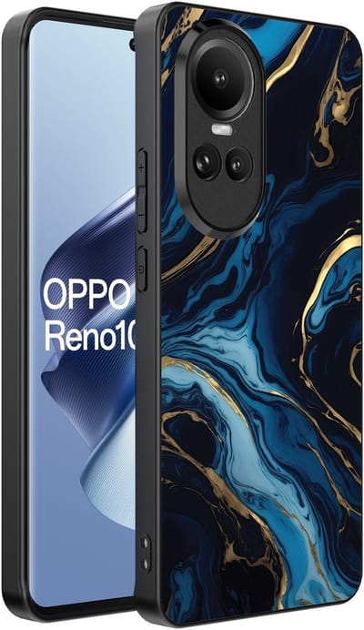 Smartphonica Telefoonhoesje Geschikt voor Oppo Reno 10 / 10 Pro met marmer opdruk - TPU backcover case gold blue marble design - Goud Blauw geschikt voor Oppo Reno 10;Oppo Reno 10 Pro
