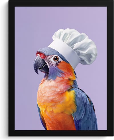 Fotolijst inclusief poster - Posterlijst 30x40 cm - Posters - Papegaai - Koksmuts - Paars - Cute - Foto in lijst - Keuken decoratie muur - Wanddecoratie accessoires - Muurdecoratie - Schilderijen