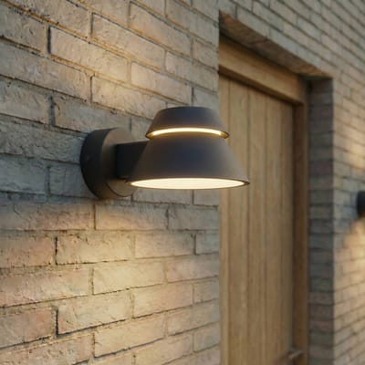 Lucande LED buiten wandlamp Moena, zwart, metaal, IP44