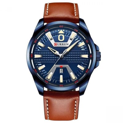 Curren Mannen Horloge Ø 50 - Met Datumaanduiding - Bruin/Blauw - Kunstleer - Inclusief Horlogedoosje