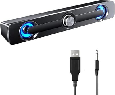 QPFO® Soundbar voor PC – Gaming Luidspreker met LED Verlichting – USB en AUX – Compacte Computer Speaker voor PC Laptop en Monitor – Zwart