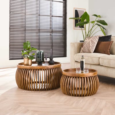 Dimehouse Ronde Salontafel Set van 2 Hans Mangohout - 78 x 78 x 40 cm - Hout - Landelijk - Rond