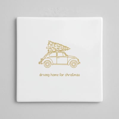 Driving Home for Christmas Decoratieve Tegel – Minimalistische Feestelijke Wanddecoratie – 15 x 15 cm