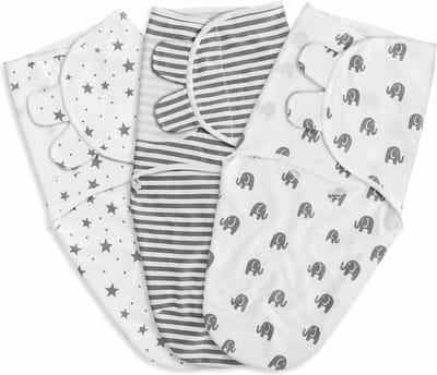 inbakerdoek voor baby's, 0-3 maanden, 100% biologisch katoen, babyslaapzakken voor pasgeborenen, Oeko-Tex100 slaapzak voor peuters, uniseks, verpakking van 3 wikkels