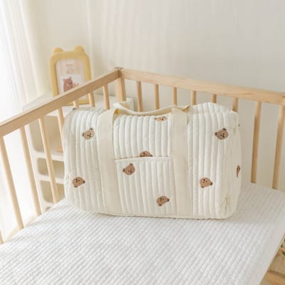 Luiertas - Ruime kinderwagen organizer - Wit met print - Opvouwbaar