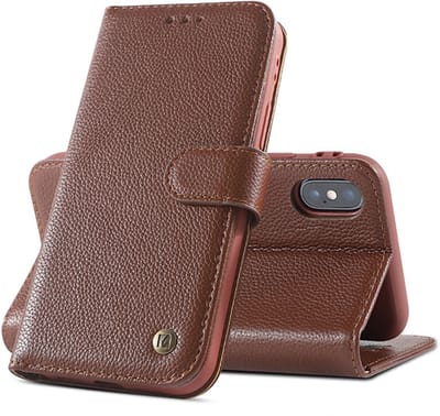 Echt Lederen Book Case Hoesje - Leren Portemonnee Telefoonhoesje - Geschikt voor iPhone Xs Max - Bruin