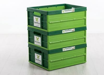 Famiflora groene professionele vouwkrat 32L - Set van 3 stuks - Extra Stevig (30kg Draagkracht) - Inklapbare Plooibox - Stapelbaar & Ruimtebesparend - Groen