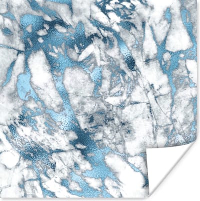 Poster Marmer - Luxe - Zilver - Blauw - 100x100 cm XXL