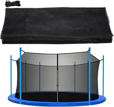 Trampoline Veiligheidsnet - Vervangend Net - Buiten Spelen - Verstelbaar Riem Systeem - 36 m - 8 Stokken - Zwart