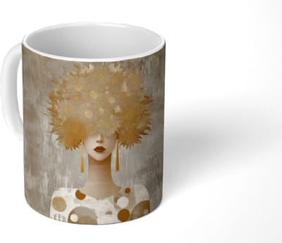 Mok - Koffiemok - Goud - Portret - Vrouw - Mokken - 350 ML - Beker - Koffiemokken - Theemok