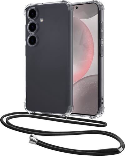Hoesje - Geschikt voor Samsung Galaxy S24 - Met Koord - Shock Proof - Siliconen Case - Back Cover - Telefoonkoord - Telefoon Hoes Shockproof - Telefoonketting - Transparant