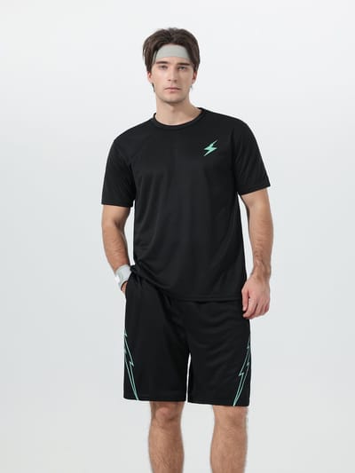 YOUTHUP Heren Tweekleurig Verloop Sneldrogende Sportset - Rond Hals T-shirt met Korte Broek - L