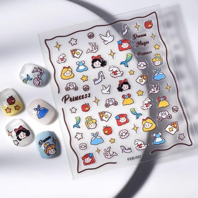 3Dreliëf Cartoon Prinses Stickers - Herbruikbaar, Zelfklevende Nail Art Decoratie Perfect voor Manicures en Feestdecoraties gray