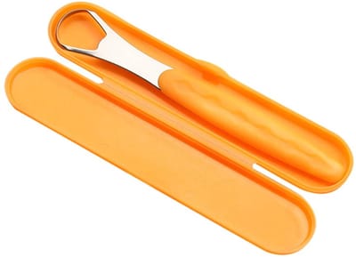 Tongreiniger - Tongschraper - Tongschraperset - Tongschraper met reisetui - Met antislip handvat - Voorkomt slechte adem - Mondhygiëneset - Voor volwassenen en kinderen - Voor het reinigen van de mond - Oranje, zilver