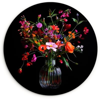 WallCircle® Wandcirkel 120x120 cm - Muurcirkel Boeket - Veldbloemen - Vaas - Muurdecoratie woonkamer - Wanddecoratie slaapkamer - Kamer decoratie accessoires - Ronde schilderijen XXL