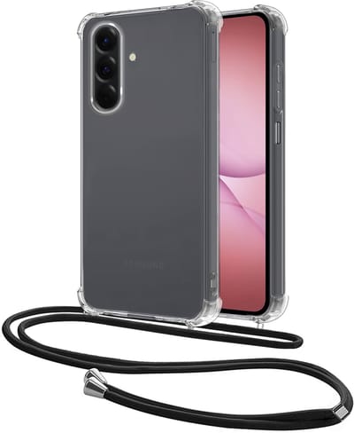 Hoesje - Geschikt voor Samsung Galaxy A17 - Met Koord - Shock Proof - Siliconen Case - Back Cover - Telefoonkoord - Telefoon Hoes Shockproof - Telefoonketting - Transparant