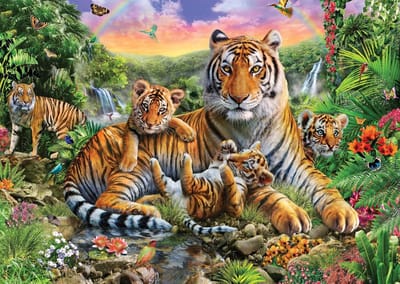 Puzzel 1000 stukjes - Legpuzzel Volwassenen - Ontspanning en Educatie - Levendige Kleuren - 70 x 50 cm - Tijgerfamilie