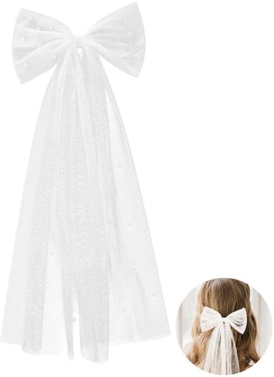 Allecto - Elegant White Pearl Bridal Bow Hair Clip - Haaraccessoire - Perfect voor Bruiloft - Wit - Bruidskapsel - Geschikt voor Speciale Gelegenheden