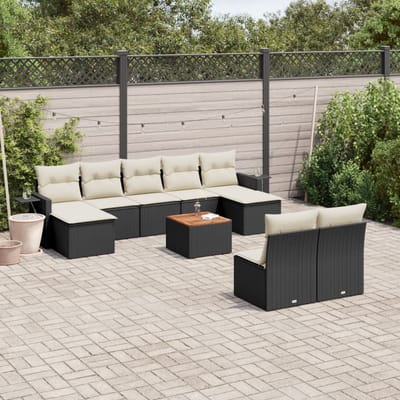vidaXL - 10-delige - Loungeset - met - kussens - poly - rattan - zwart