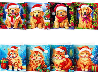 Kaarten - 25 - Kerstkaarten - Honden en katten - Diamond painting - compleet pakket - Diamond painting by Wietske